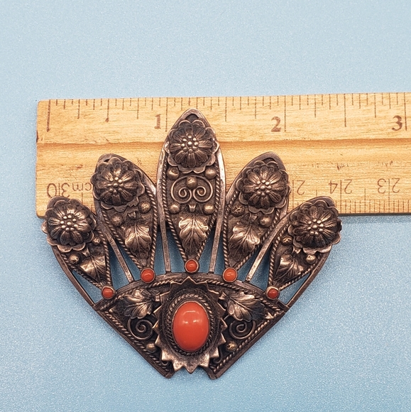 Antique 800 silver pin AFO coral brooch - Picture 3 of 4